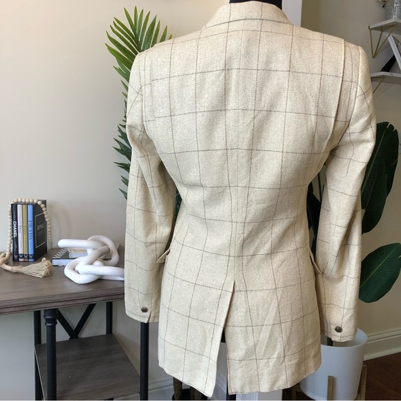 Lauren Ralph Lauren 100% Silk Plaid Tan Brown Blazer Jacket 4 - Picture 11 of 12